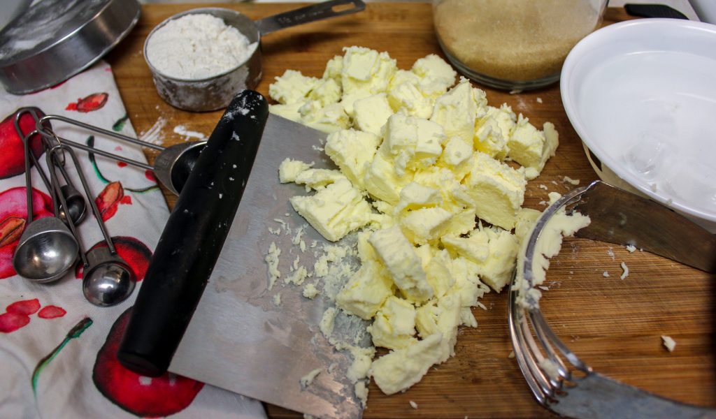 pie crust ingredients on a cutting board